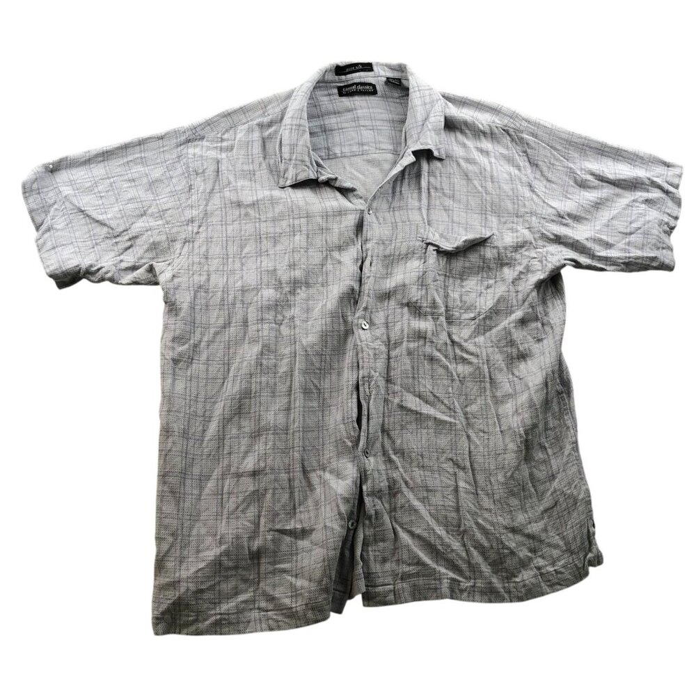 Lord & Taylor Men's Shirt Large Pure 100% Silk Short Sleeve Casual Classic Gray